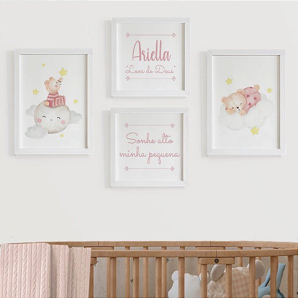 Quadros para quarto de bebê Nuvem Menina Ursinha com Nome e Significado