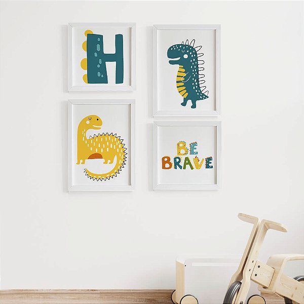 Quadros para quarto de bebê Dinossauro Personalizado Inicial do nome