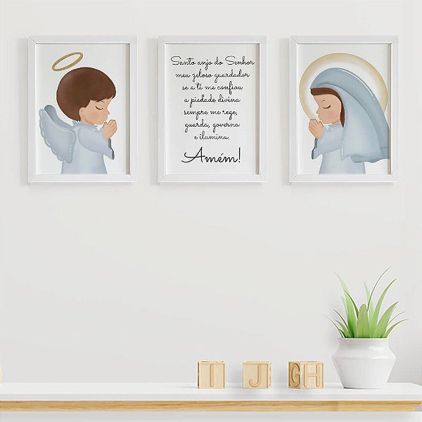 Quadros para quarto de bebê Santo Anjo Anjinho rezando Nossa Senhora