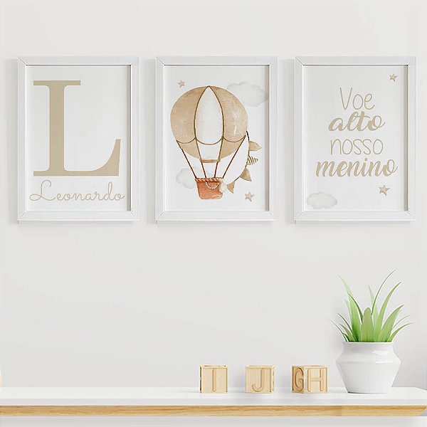 Quadros para quarto de bebê Balão Voe Alto Nosso Menino com Nome