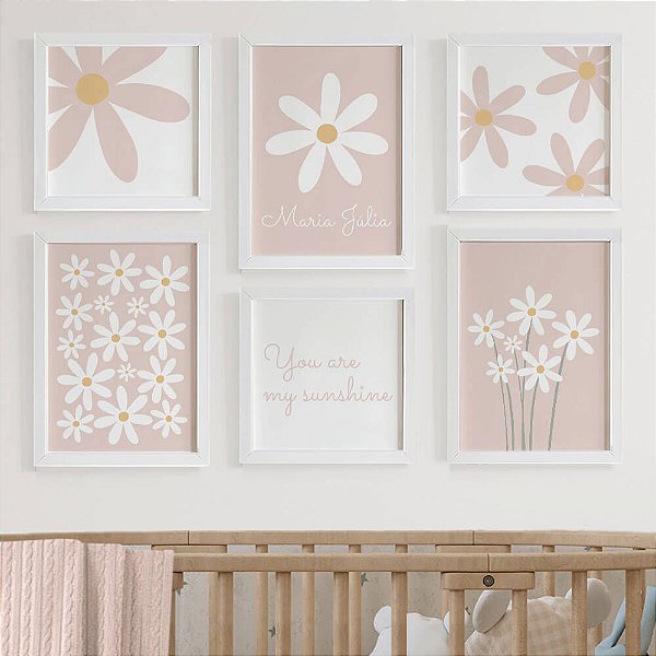 Quadros para quarto de bebê Margaridas You are my sunshine e Nome
