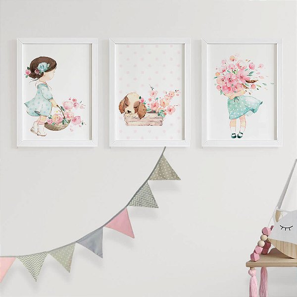 Quadros para quarto de bebê Meninas e Cachorrinho