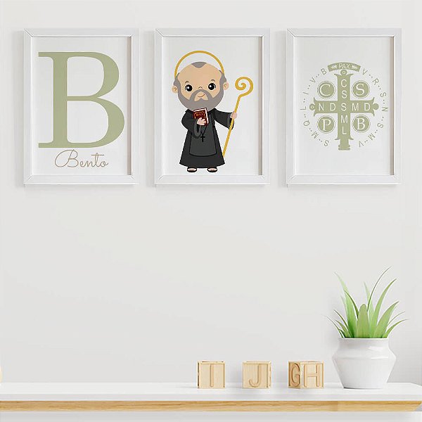 Quadros para quarto de bebê São Bento com Inicial e Nome Personalizados