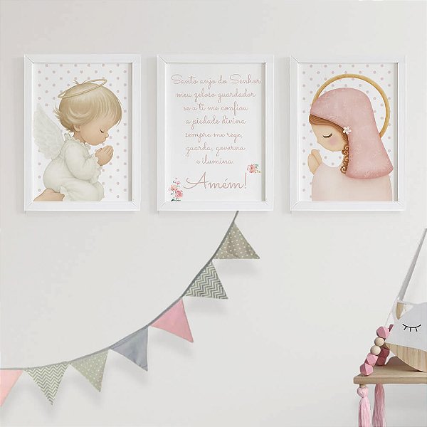 Quadros para quarto de bebê Anjinho Santo Anjo e Nossa Senhora
