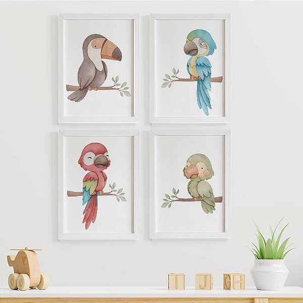 Quadros para quarto de bebê Fauna Brasileira Pássaros