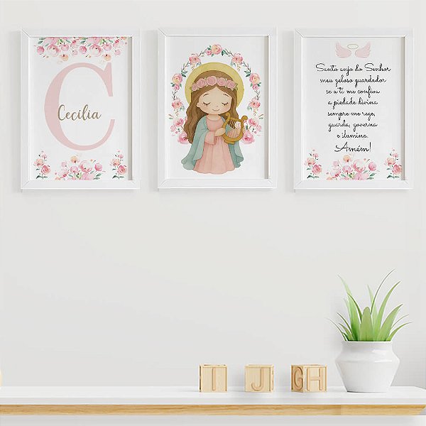 Quadros para quarto de bebê Santa Cecília com Inicial e Nome