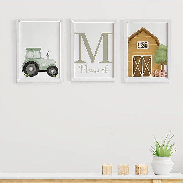 Quadros para quarto de bebê Fazendinha com Inicial e Nome