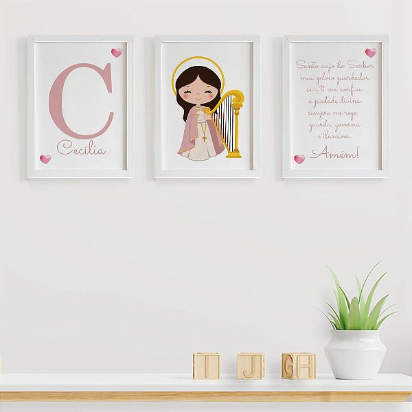 Quadros para quarto de bebê Santa Cecília com Inicial e Nome