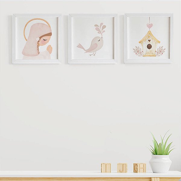 Quadros para quarto de bebê Nossa Senhora Casinha Passarinho