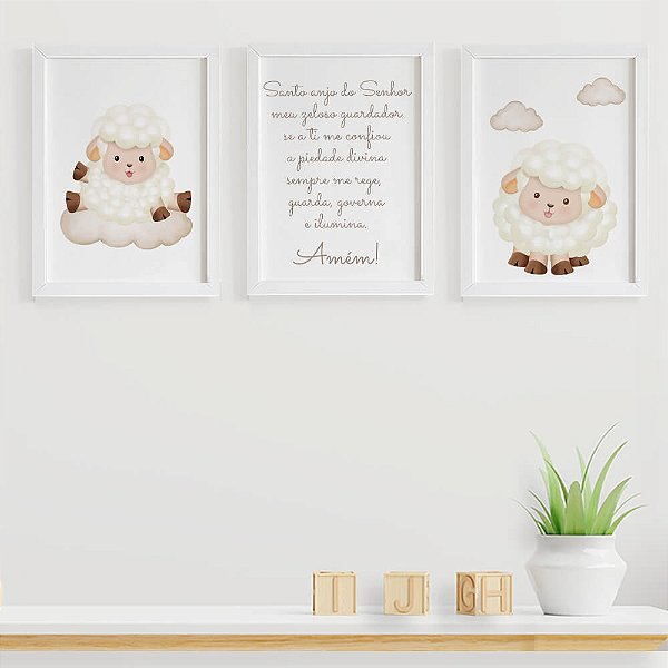 Quadros para quarto de bebê Santo Anjo e Ovelhinhas