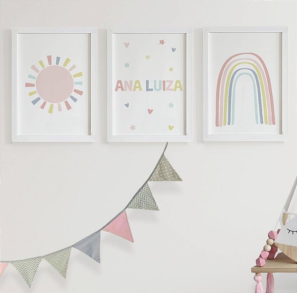 Quadros para quarto de bebê Arco íris com Nome