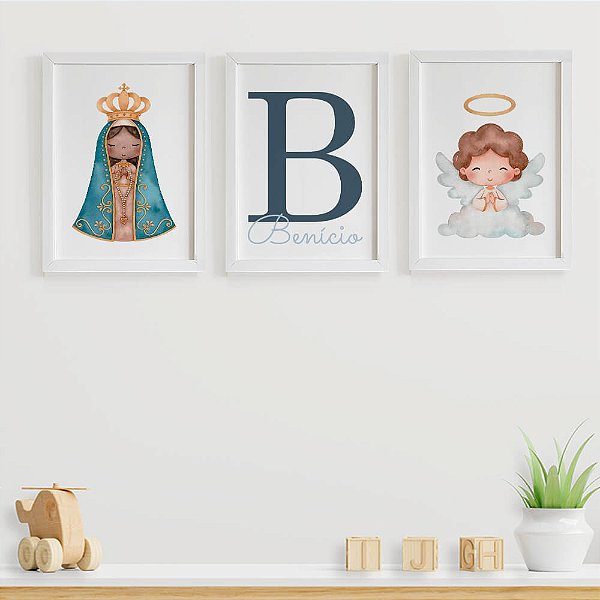 Quadros para Quarto de Bebê Anjo e Nossa Senhora com Inicial e Nome