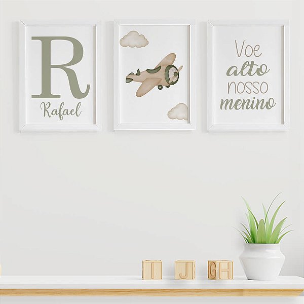 Quadro para quarto de bebê Balão Voe Alto Inicial e Nome