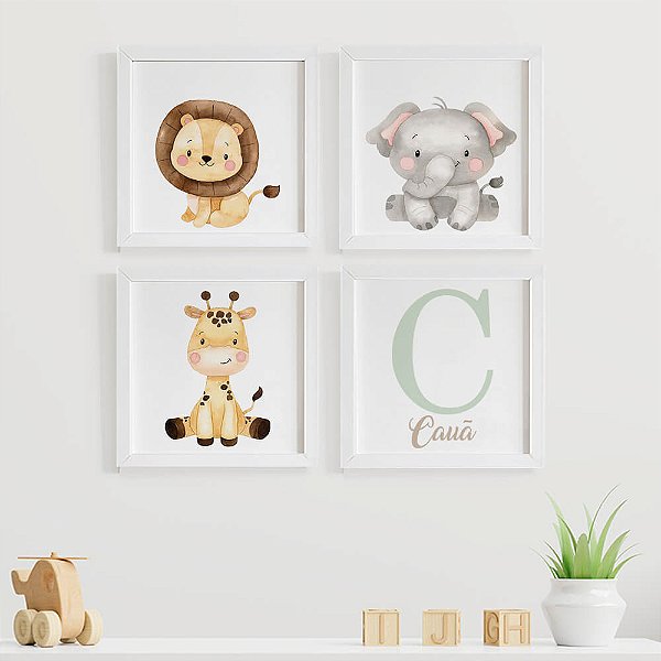 Quadros para quarto de bebê Safari Baby com Inicial e Nome