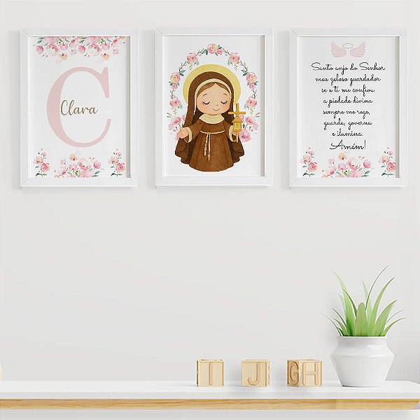 Quadros para quarto de bebê Santa Clara com Inicial e Nome