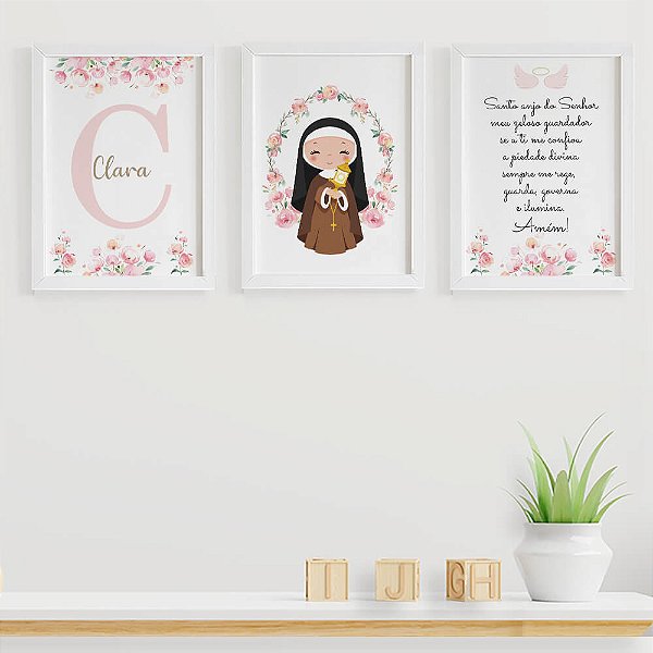 Quadros para quarto de bebê Santa Clara com Inicial e Nome