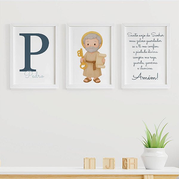 Quadros para quarto de bebê São Pedro com Inicial e Nome