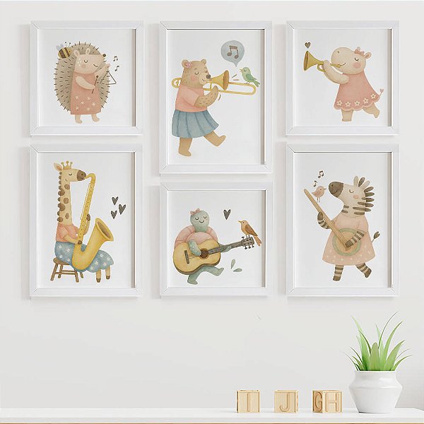 Quadros para quarto de bebê Animais Músicos para Menina