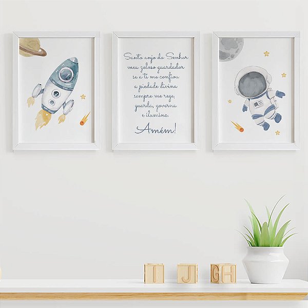 Quadros para Quarto de Bebê Astronauta e Quadro Oração Santo Anjo