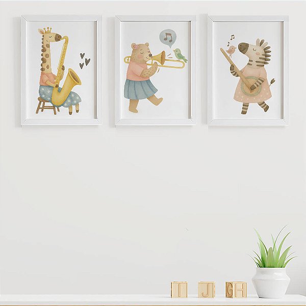 Quadros Infantis Animais Músicos