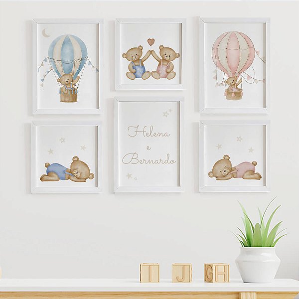 Quadros infantis para Irmãos Ursinhos com Nomes