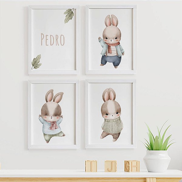 Quadros para quarto de bebê Coelhinhos com Nome Personalizado
