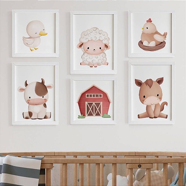 Quadros para quarto de bebê Fazendinha com Animais e Celeiro