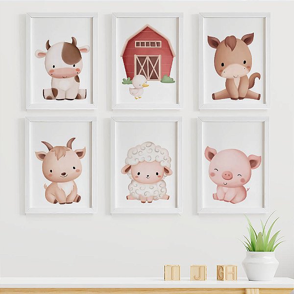 Quadros para quarto de bebê Fazendinha Animais Celeiro