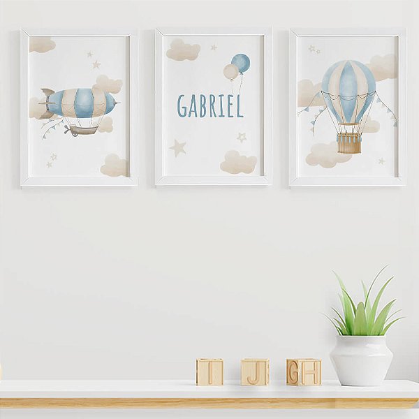 Quadros para quarto de bebê Balão Dirigível com Nome