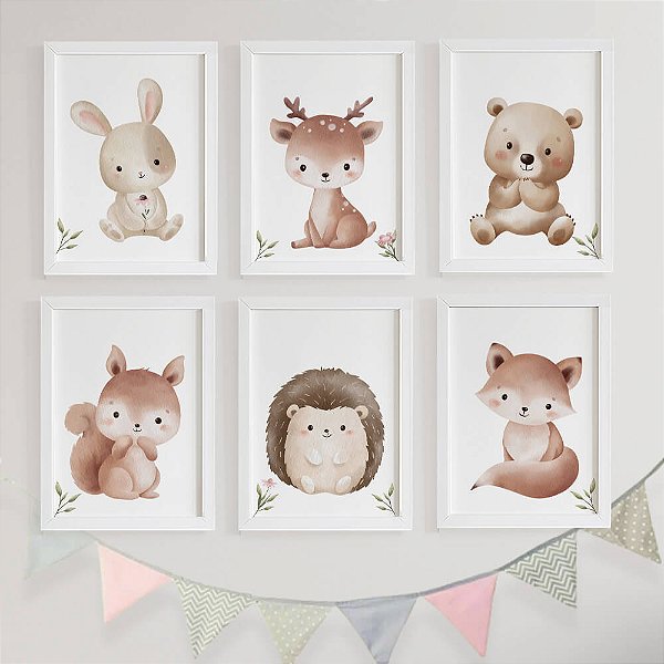 Quadros para quarto de bebê Bosque Animais