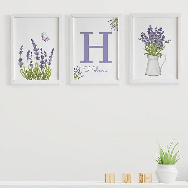 Quadros para quarto de bebê Lavanda com Inicial e Nome