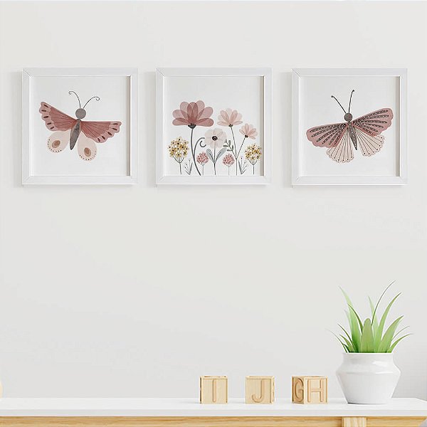 Quadros para quarto de bebê Borboletas e Flores