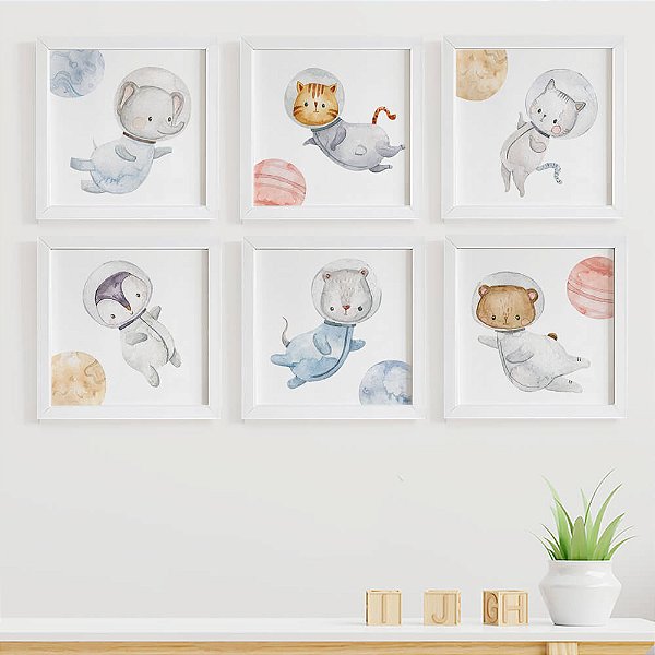 Quadros para quarto de bebê Animais Astronautas