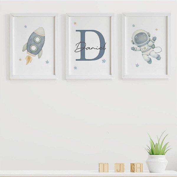 Quadros para Quarto de Bebê Astronauta Baby com Inicial e Nome