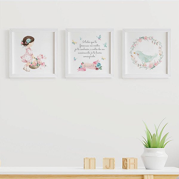 Quadros para quarto de bebê Menina Borboletas e Passarinho