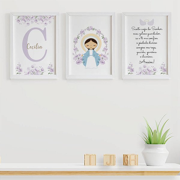 Quadros para quarto de bebê Nossa Senhora das Graças Santo Anjo Inicial e Nome