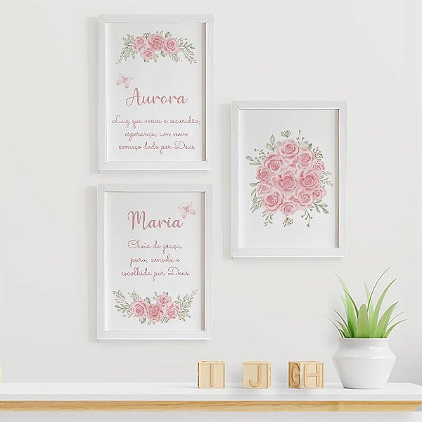 Quadros para quarto de bebê Nome e Significado com Flores
