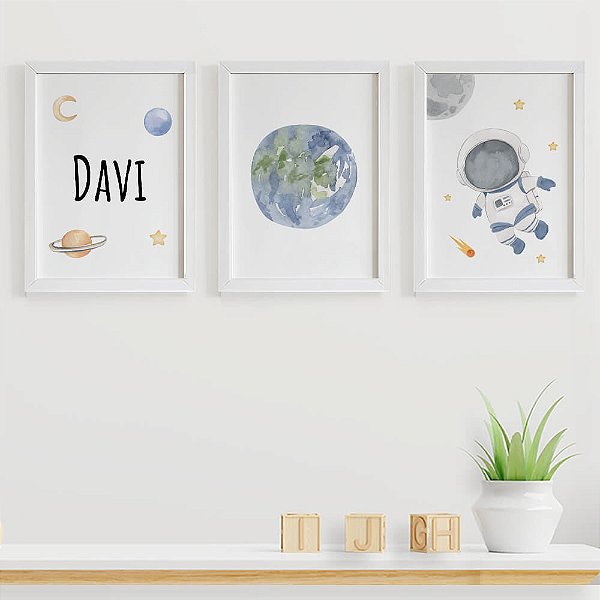 Quadros para quarto de bebê Nome Planeta e Astronauta