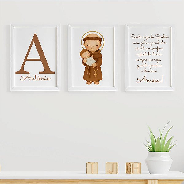 Quadros para Quarto de Bebê Santo Antônio e Oração Santo Anjo com Inicial e Nome