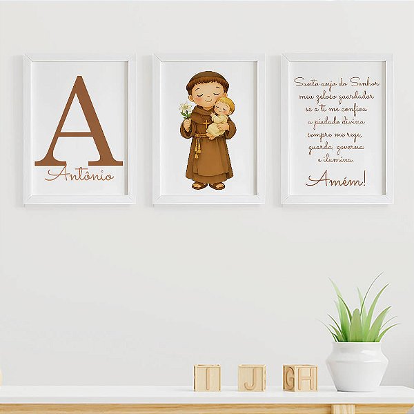 Quadros para Quarto de Bebê Santo Antônio e Oração Santo Anjo com Inicial e Nome
