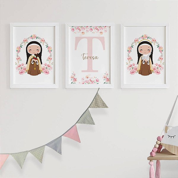 Quadros para quarto de bebê Santa Teresinha com Inicial e Nome