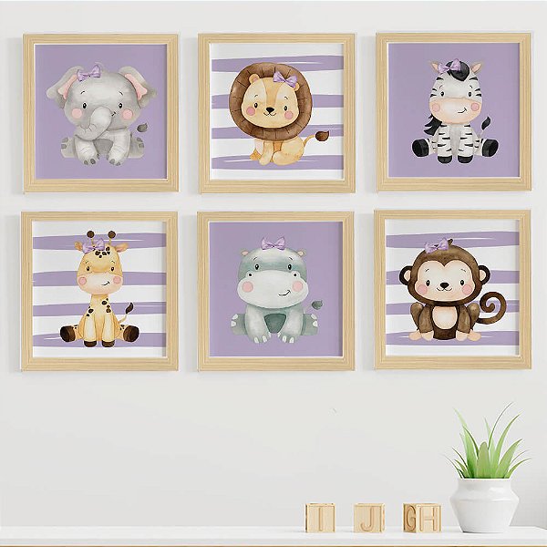 Quadros para quarto de bebê Safari Aquarela para Quarto de Menina