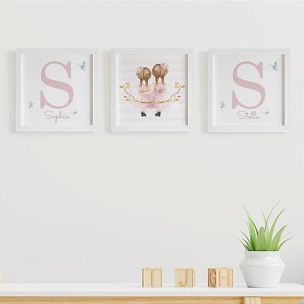 Quadros para quarto de Irmãs Meninas com Inicial e Nome