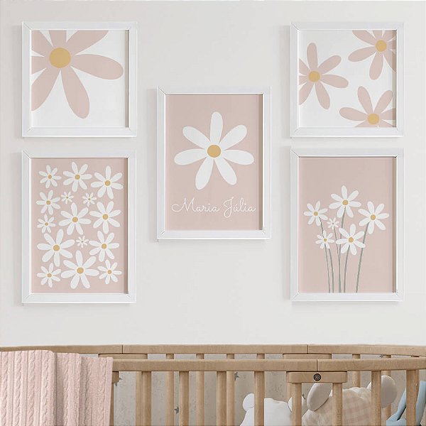Quadros para quarto de bebê Margaridas com Nome