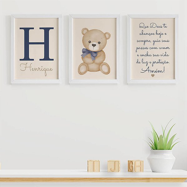 Quadros para Quarto de bebê Ursinho e Oração com Inicial e Nome