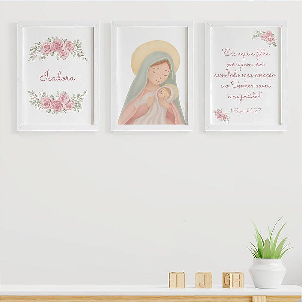 Quadros para quarto de bebê Eis aqui a filha por quem orei Nossa Senhora Inicial e Nome
