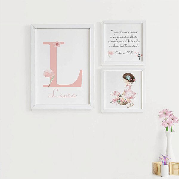 Quadros para quarto de bebê Guarda-me como a menina com Inicial e Nome