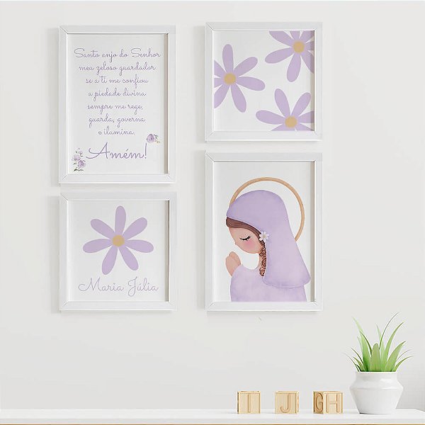 Quadros para quarto de bebê Margaridas Santo Anjo Nossa Senhora com Nome