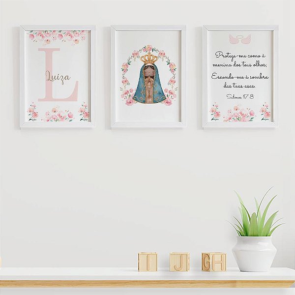 Quadros para quarto de bebê Nossa Senhora Protege-me com Inicial e Nome