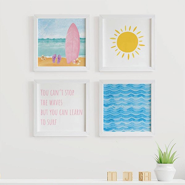 Quadros para quarto de bebê Surf Mar e Praia Menina